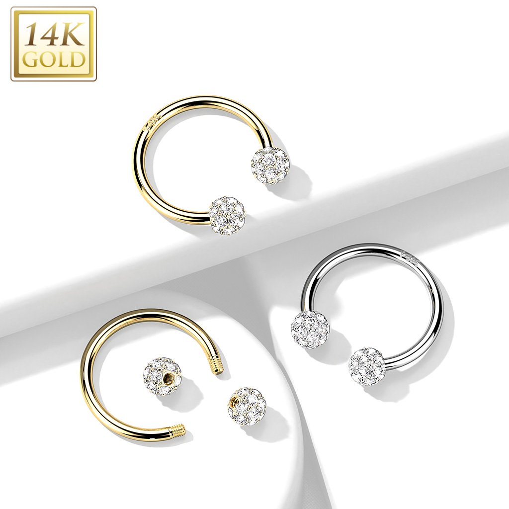 14k Gold Circular BarbellHorseshoe With Cz Paved Balls